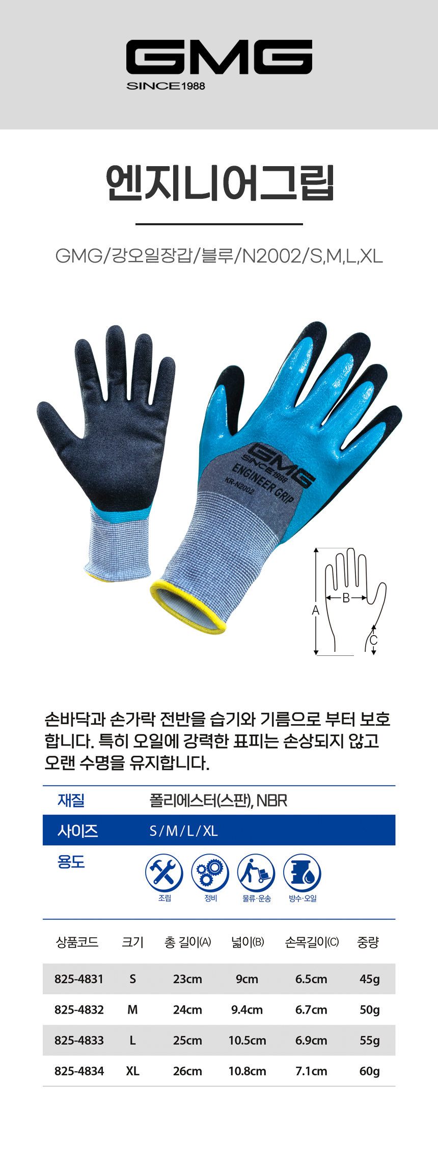 엔지니어그립/GMG/강오일장갑/블루/N2002/S,M,L,XL