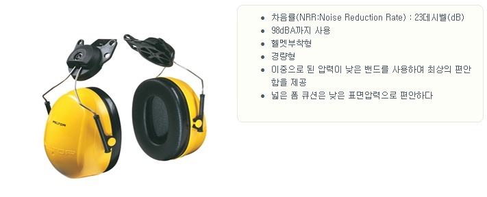 H9P3E/귀덮개/3M/헤드밴드형/23dB/넓은폼/헬멧부착형/옐로우/낱개(1개)