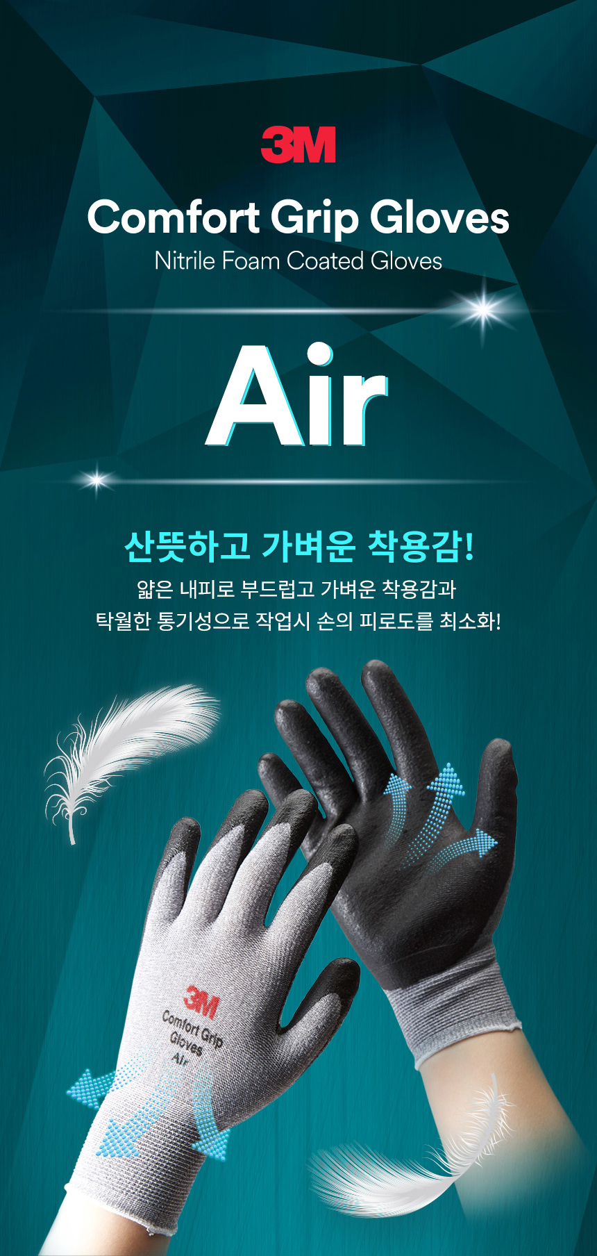 컴포트그립 에어/여름용/3M/NBR코팅/그레이/S,M,L/1켤레