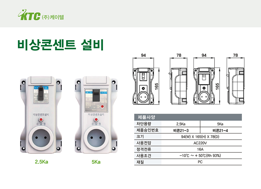 비상콘센트 설비/5Ka/케이텔/94(W)*165(H)*78(D)/식