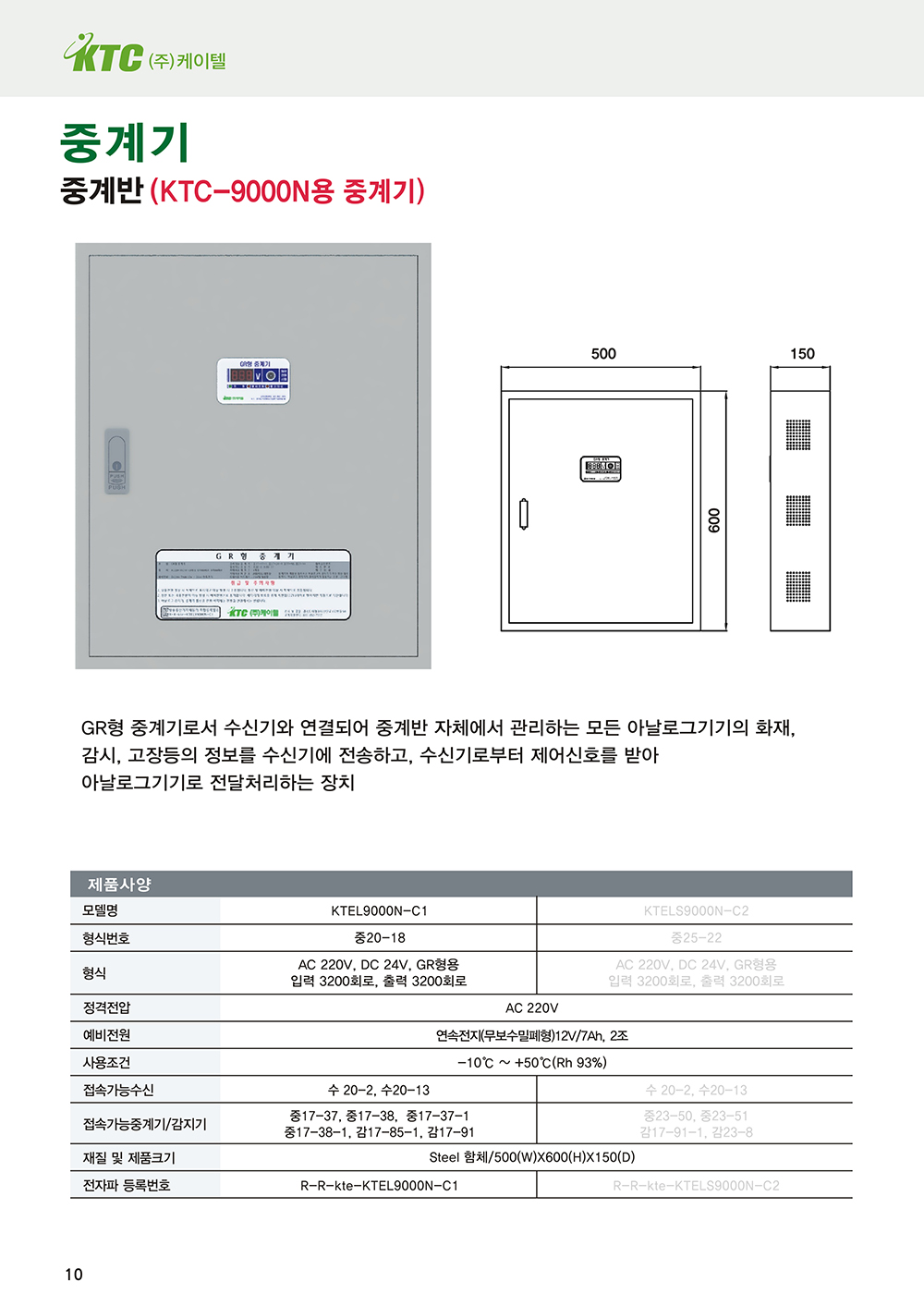 아날로그 중계반 2채널/KTEL9000N-C1/KTC-9000N용 중계기/케이텔/중20-18/식