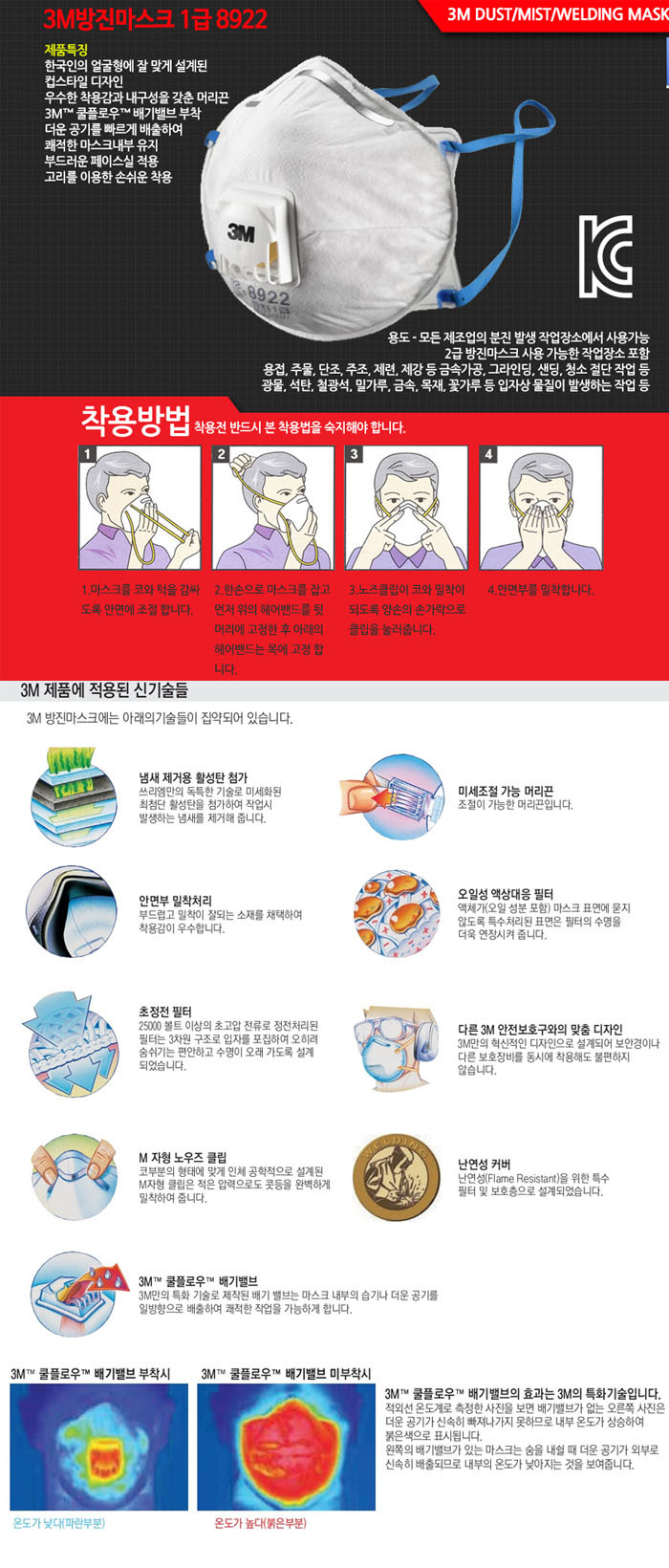 8922/면체마스크/1급/3M/밸브/밴드타입/분진/미스트/용접흄/카톤(10개)