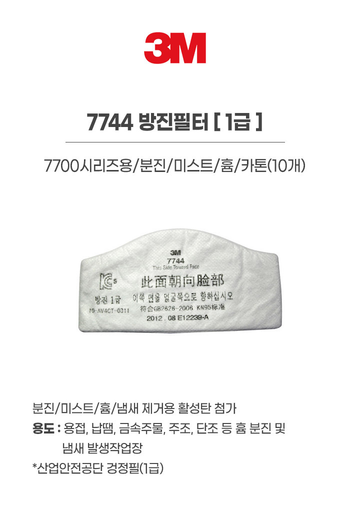 7744/방진필터/1급/3M/7700시리즈용/분진/미스트/흄/카톤(10개)