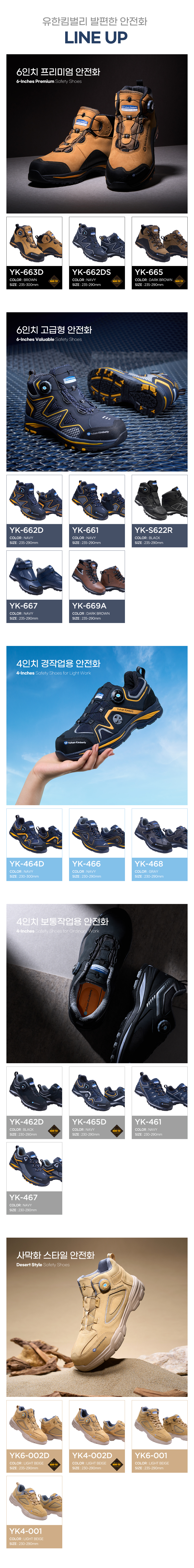 YK-461/4인치/유한킴벌리/끈/논슬립1급/에어홀/네이비/230~300