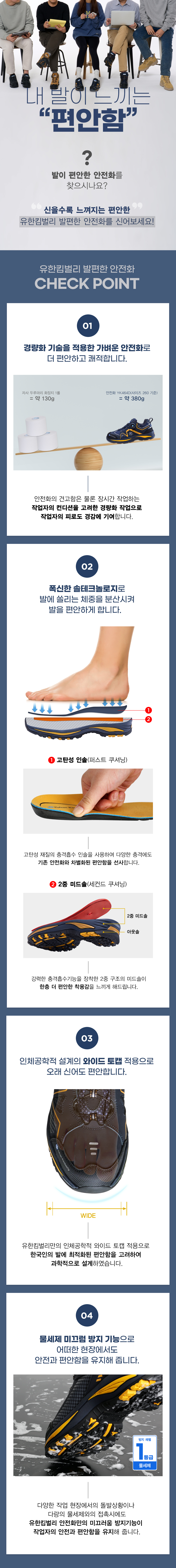 YK-667/6인치/유한킴벌리/벨크로/논슬립1급/네이비/235~290