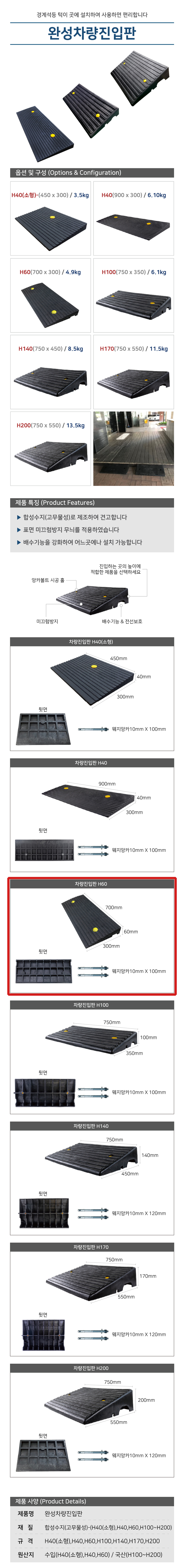 차량진입판 60/WS/700×300×H60